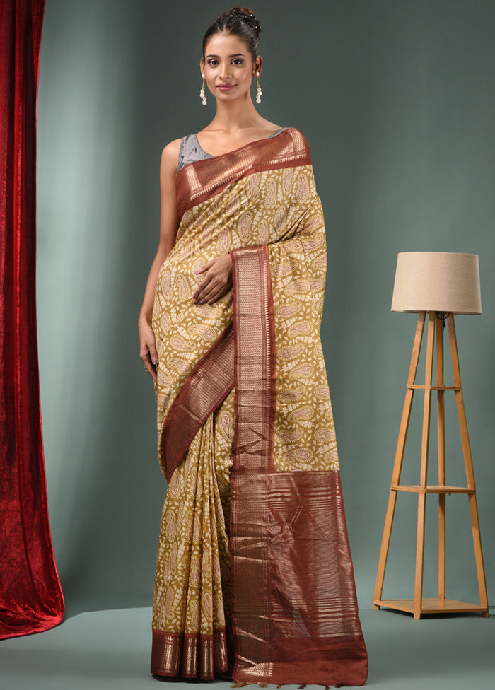 Mehendi Green Dupion Silk Saree With Blouse Piece - Indian Silk House Agencies