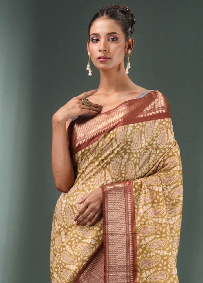 Mehendi Green Dupion Silk Saree With Blouse Piece - Indian Silk House Agencies