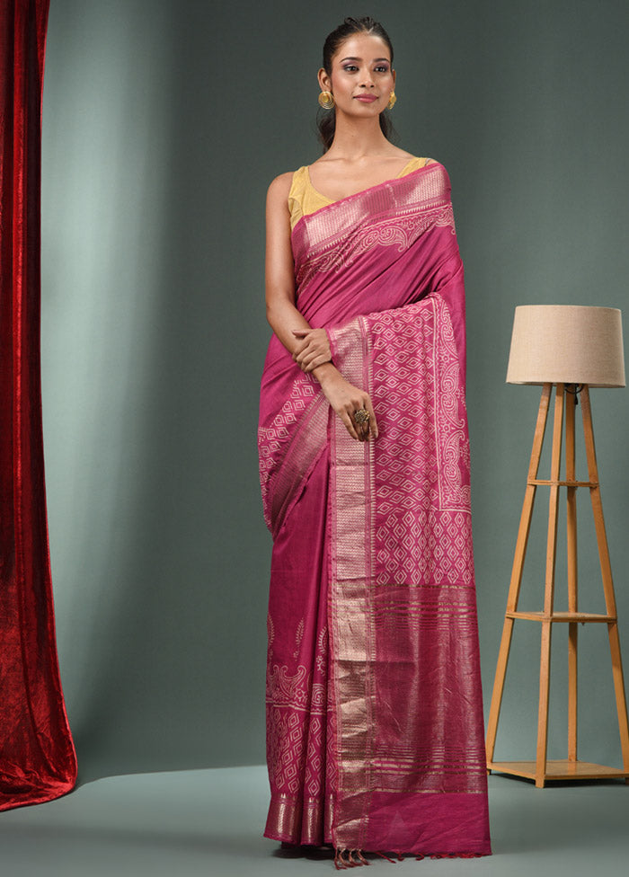 Magenta Dupion Silk Saree With Blouse Piece - Indian Silk House Agencies