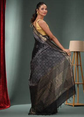 Black Dupion Silk Saree With Blouse Piece - Indian Silk House Agencies