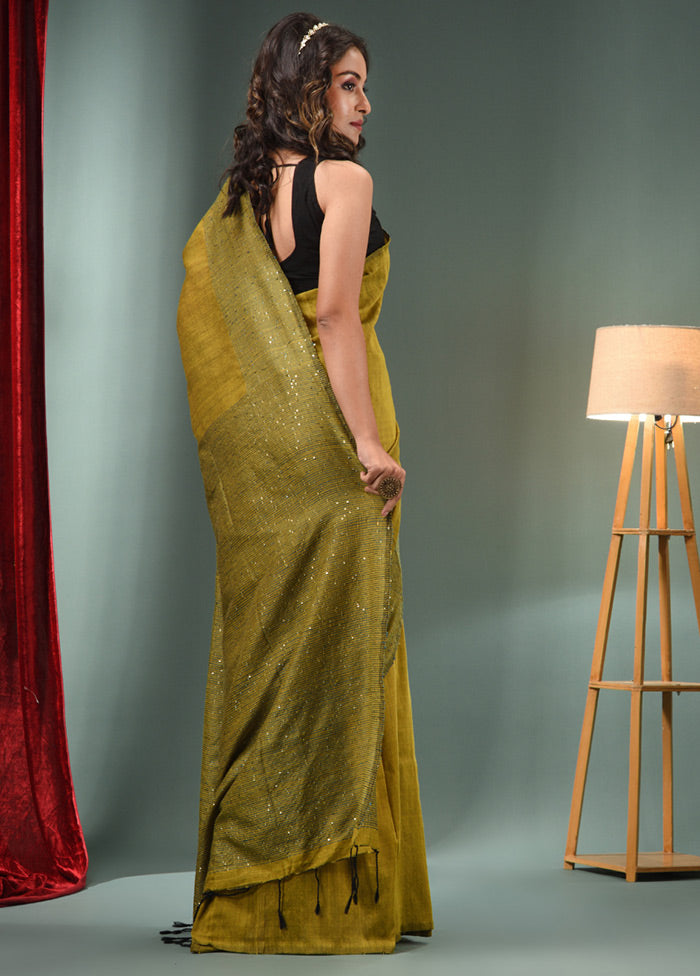 Lime Green Pure Cotton Saree With Blouse Piece - Indian Silk House Agencies