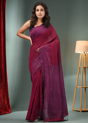 Magenta Pure Cotton Saree With Blouse Piece - Indian Silk House Agencies