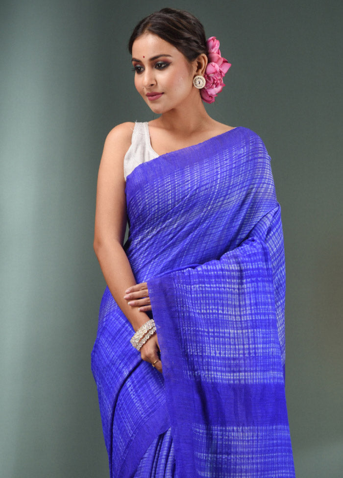 Royal Blue Dupion Pure Silk Saree With Blouse Piece - Indian Silk House Agencies