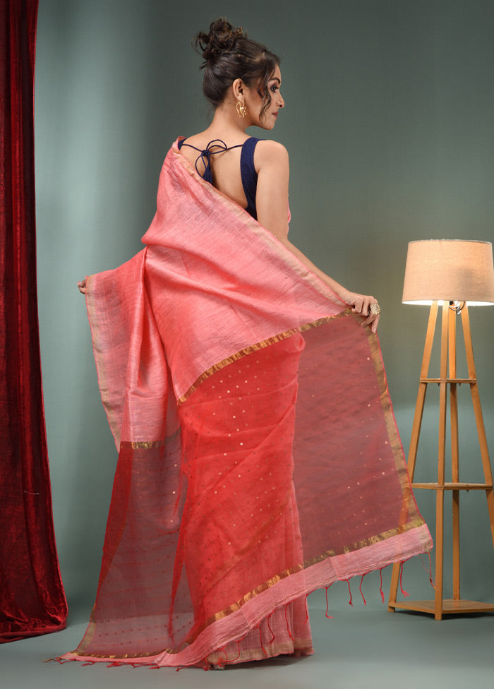 Pink Dupion Pure Silk Saree With Blouse Piece - Indian Silk House Agencies