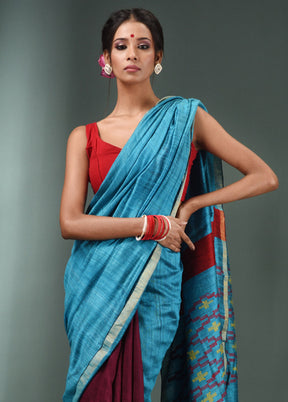 Blue Dupion Pure Silk Saree With Blouse Piece - Indian Silk House Agencies