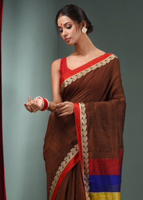 Brown Dupion Pure Silk Saree With Blouse Piece - Indian Silk House Agencies