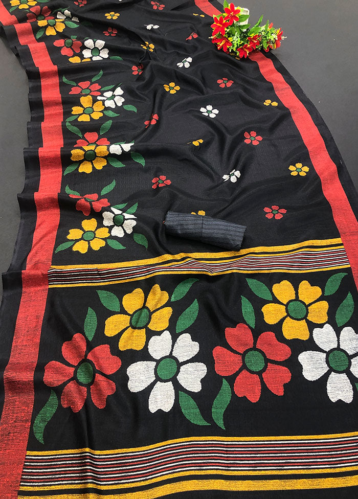 Black Spun Silk Woven Saree With Blouse Piece - Indian Silk House Agencies