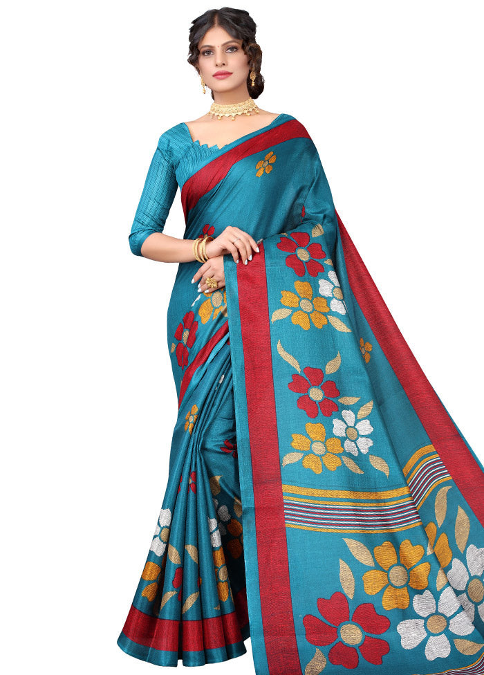 Light Blue Spun Silk Woven Saree With Blouse Piece - Indian Silk House Agencies