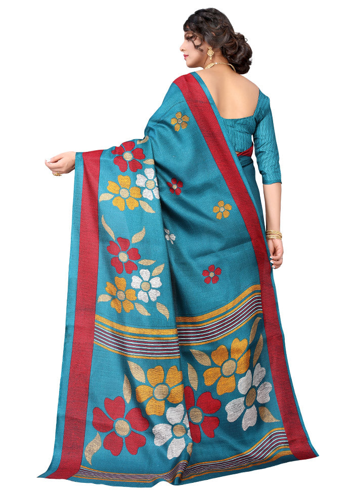 Light Blue Spun Silk Woven Saree With Blouse Piece - Indian Silk House Agencies