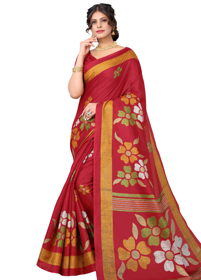 Red Spun Silk Woven Saree With Blouse Piece - Indian Silk House Agencies