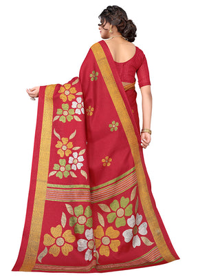 Red Spun Silk Woven Saree With Blouse Piece - Indian Silk House Agencies