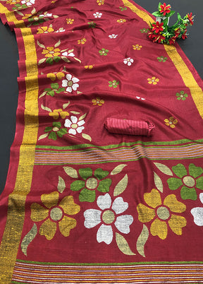 Red Spun Silk Woven Saree With Blouse Piece - Indian Silk House Agencies