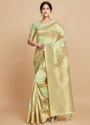 Green Spun Silk Saree With Blouse Piece - Indian Silk House Agencies