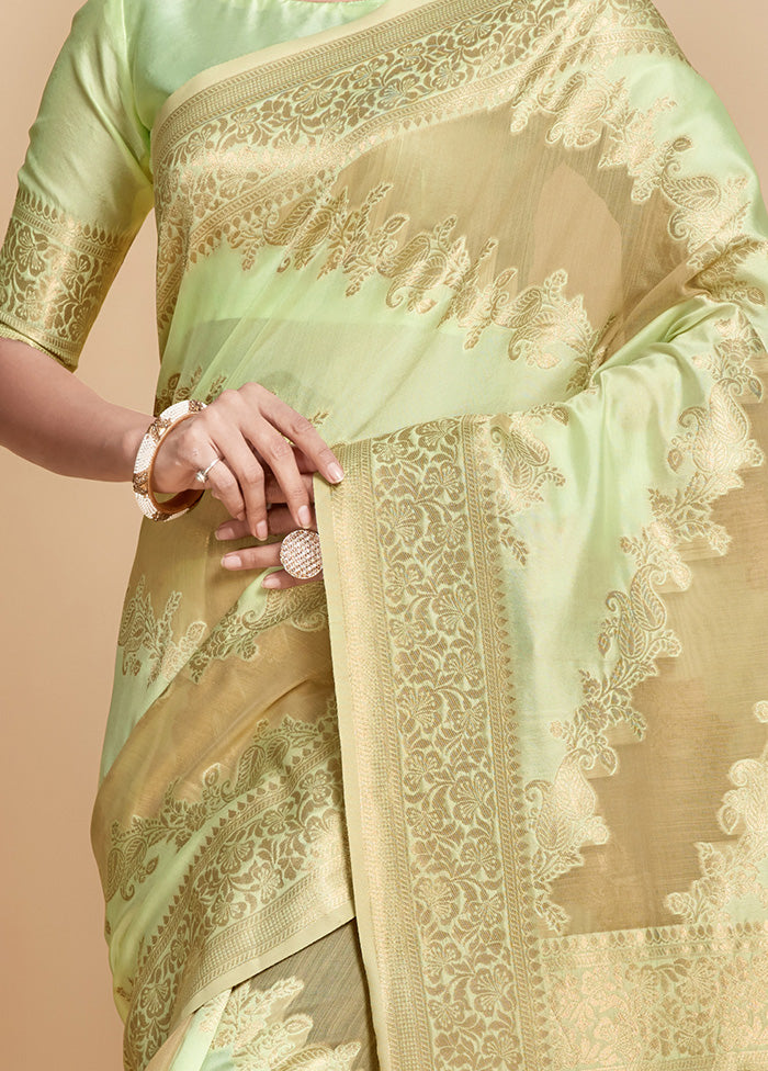 Green Spun Silk Saree With Blouse Piece - Indian Silk House Agencies