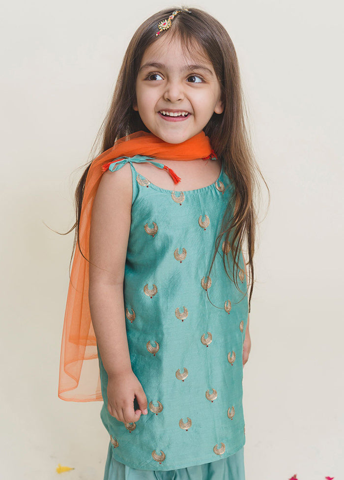 Aqua Blue Silk Suit Set For Girls - Indian Silk House Agencies