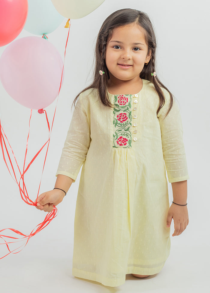 Yellow Cotton Dress For Girls - Indian Silk House Agencies