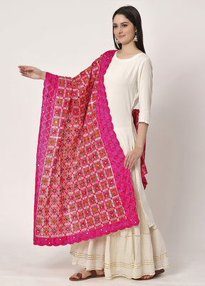 Pink Chiffon Phulkari Embroidered Work Dupatta - Indian Silk House Agencies