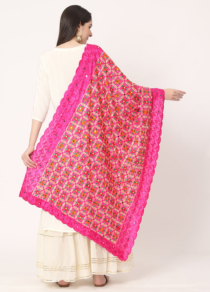 Pink Chiffon Phulkari Embroidered Work Dupatta - Indian Silk House Agencies