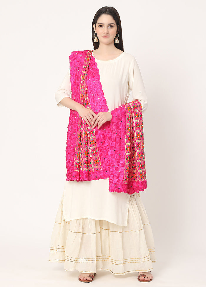 Pink Chiffon Phulkari Embroidered Work Dupatta - Indian Silk House Agencies