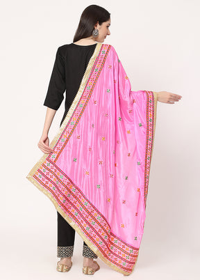 Pink Chiffon Phulkari Embroidered Work Dupatta - Indian Silk House Agencies