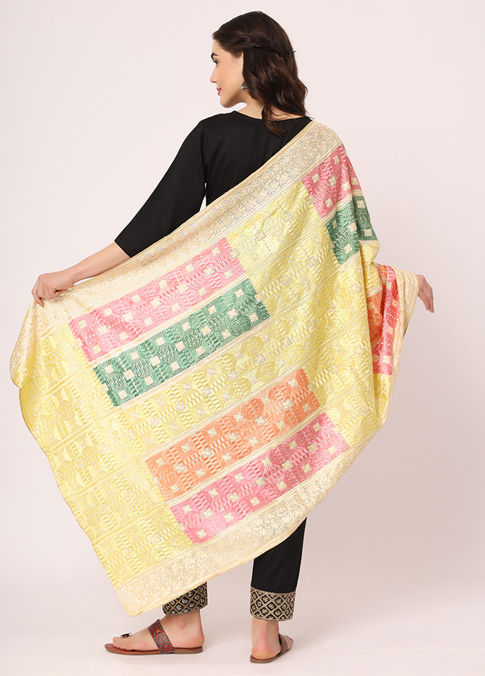 Multicolor Chiffon Phulkari Embroidered Work Dupatta - Indian Silk House Agencies