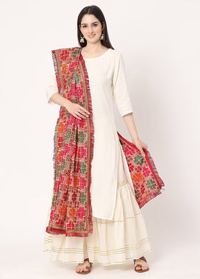 Red Chiffon Phulkari Embroidered Work Dupatta - Indian Silk House Agencies