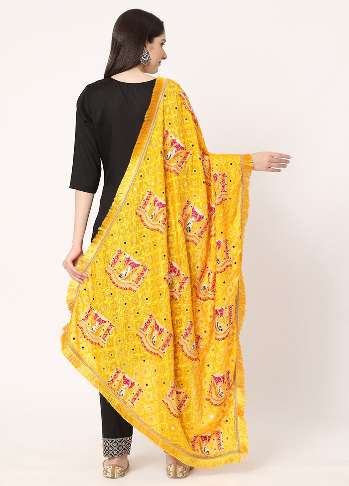 Yellow Chiffon Phulkari Embroidered Work Dupatta - Indian Silk House Agencies