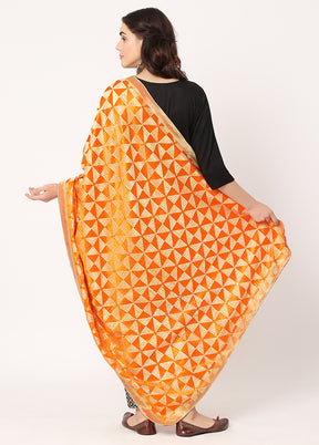 Orange Chiffon Phulkari Embroidered Work Dupatta - Indian Silk House Agencies