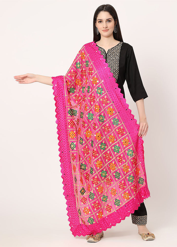 Pink Chiffon Phulkari Embroidered Work Dupatta - Indian Silk House Agencies