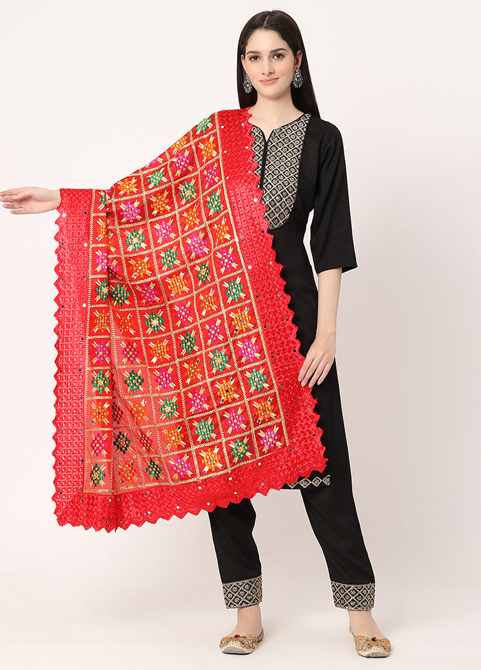 Red Chiffon Phulkari Embroidered Work Dupatta - Indian Silk House Agencies