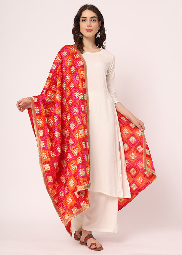 Red Chiffon Phulkari Embroidered Work Dupatta - Indian Silk House Agencies