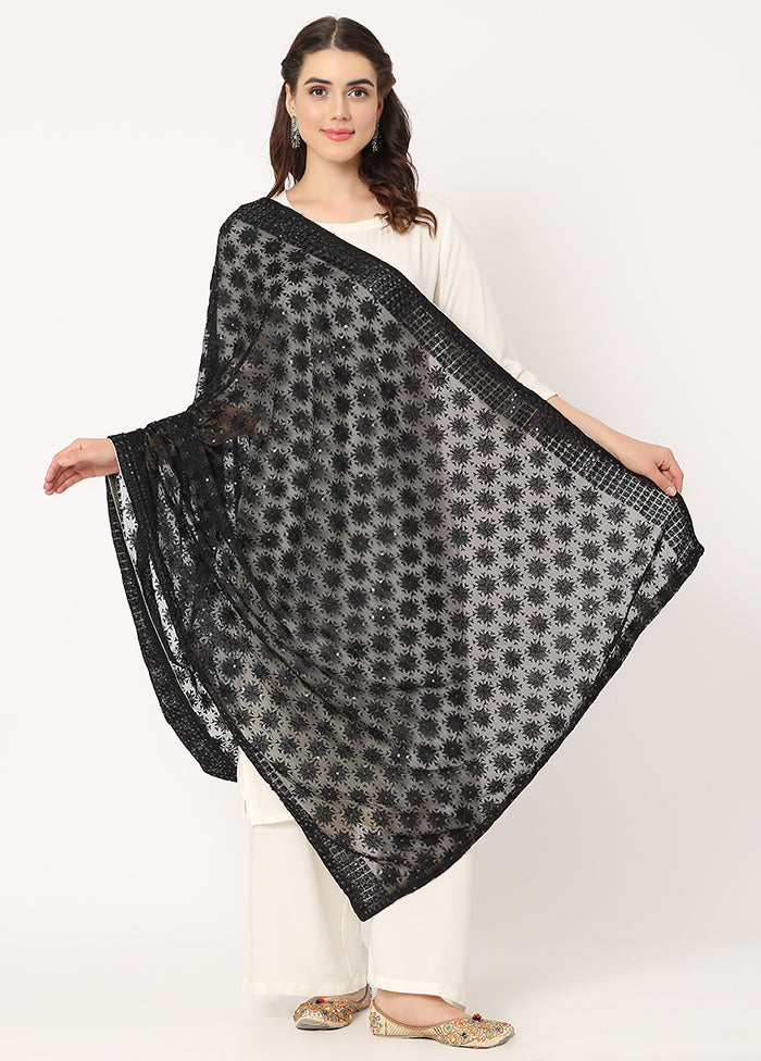 Black Chiffon Phulkari Embroidered Work Dupatta - Indian Silk House Agencies