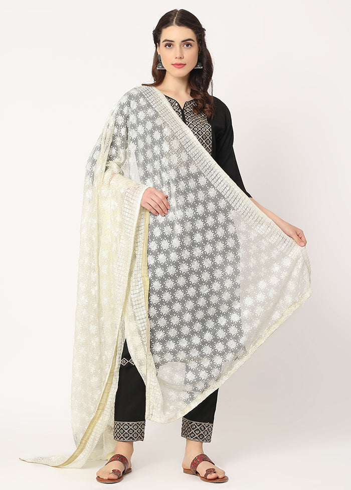 Off White Chiffon Phulkari Embroidered Work Dupatta - Indian Silk House Agencies