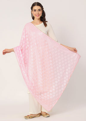 Pink Chiffon Phulkari Embroidered Work Dupatta - Indian Silk House Agencies