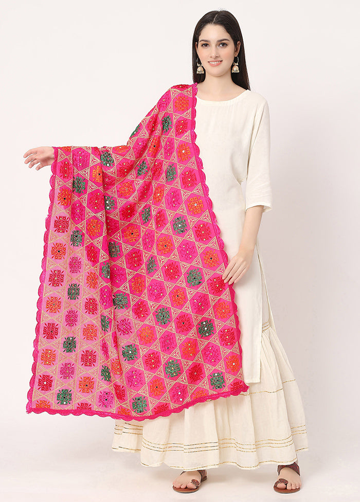 Pink Chiffon Phulkari Embroidered Work Dupatta - Indian Silk House Agencies