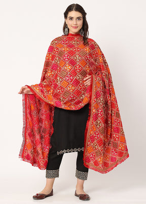 Red Chiffon Phulkari Embroidered Work Dupatta - Indian Silk House Agencies