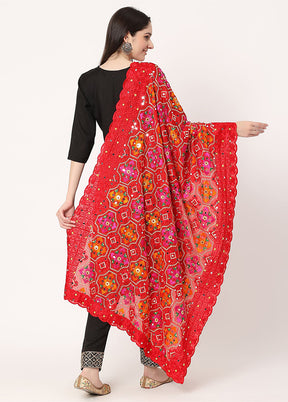 Red Chiffon Phulkari Embroidered Work Dupatta - Indian Silk House Agencies