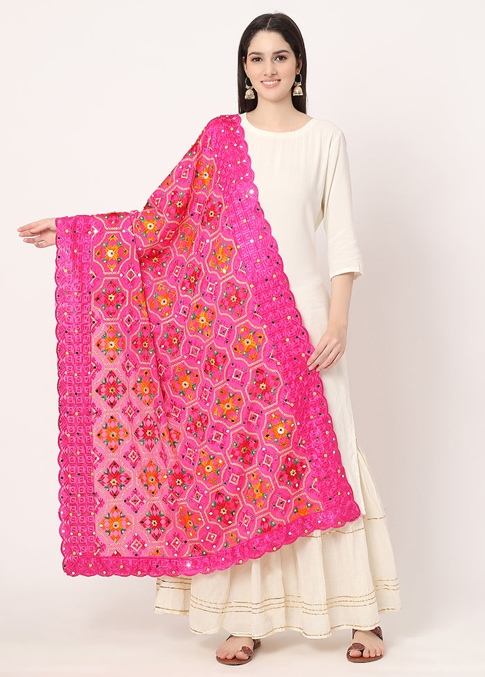 Pink Chiffon Phulkari Embroidered Work Dupatta - Indian Silk House Agencies