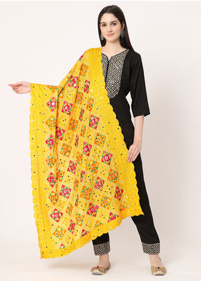 Yellow Chiffon Phulkari Embroidered Work Dupatta - Indian Silk House Agencies