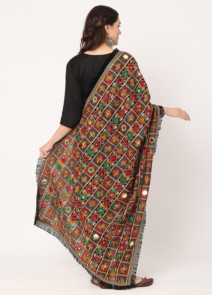 Black Chiffon Phulkari Embroidered Work Dupatta - Indian Silk House Agencies