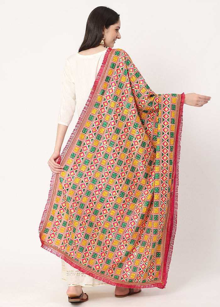 Multicolored Chiffon Phulkari Embroidered Work Dupatta - Indian Silk House Agencies