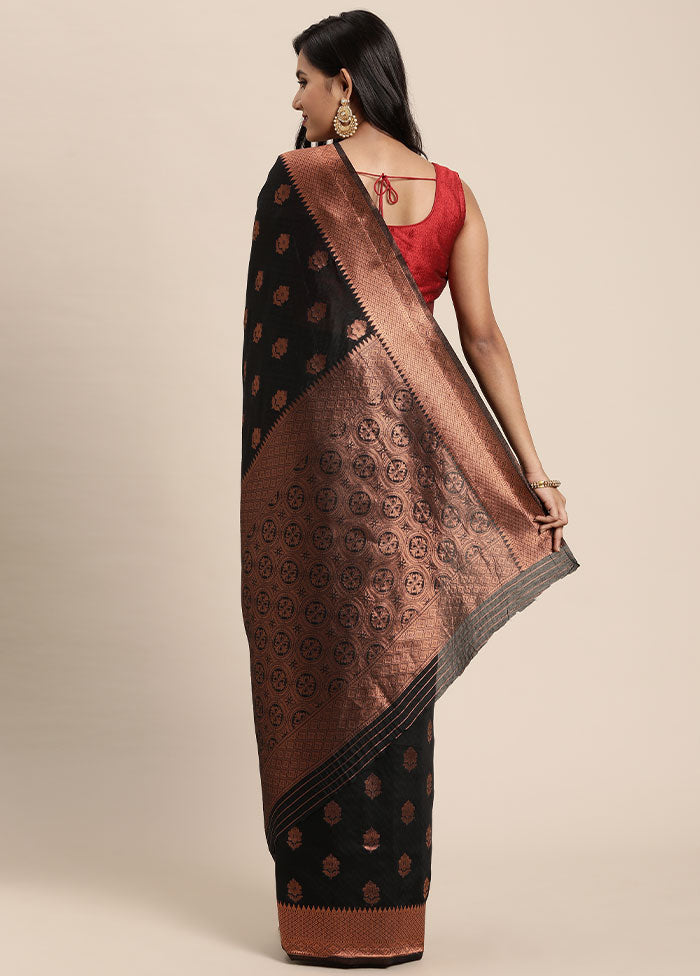 Black Spun Silk Saree With Blouse Piece - Indian Silk House Agencies