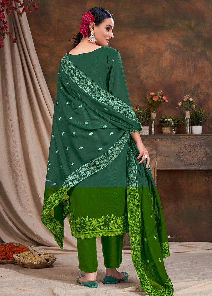 3 Pc Green Readymade Silk Suit Set - Indian Silk House Agencies