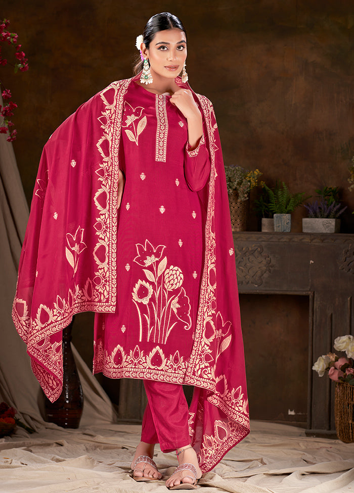 3 Pc Maroon Readymade Silk Suit Set - Indian Silk House Agencies