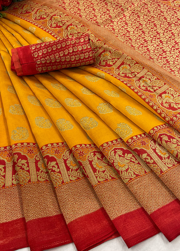 Mustard Spun Silk Woven Saree With Blouse Piece - Indian Silk House Agencies