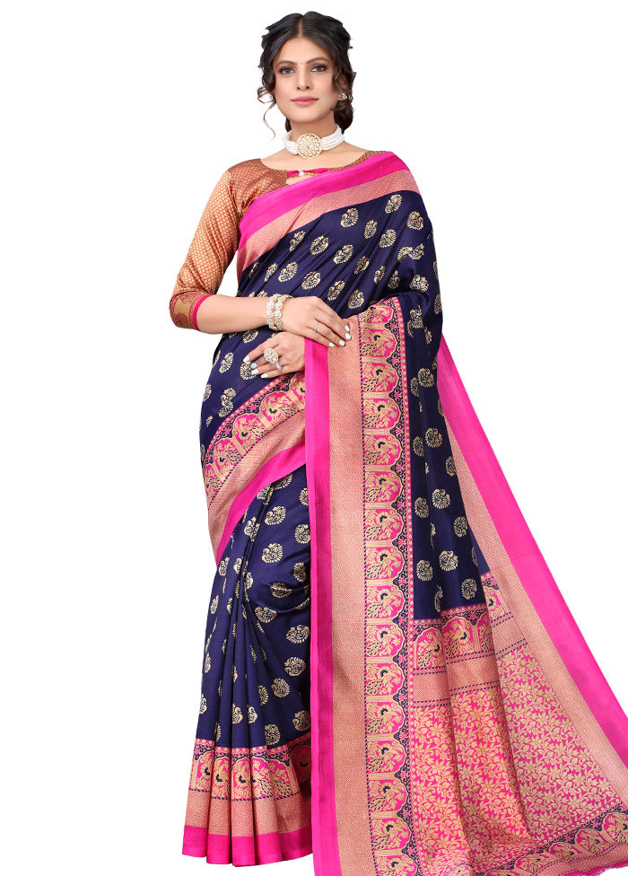 Dark Blue Spun Silk Woven Saree With Blouse Piece - Indian Silk House Agencies