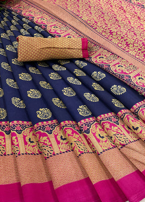 Dark Blue Spun Silk Woven Saree With Blouse Piece - Indian Silk House Agencies