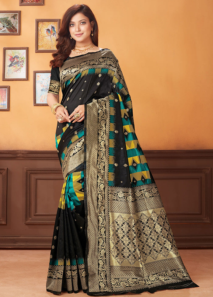 Black Spun Silk Woven Saree With Blouse Piece - Indian Silk House Agencies