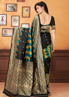 Black Spun Silk Woven Saree With Blouse Piece - Indian Silk House Agencies