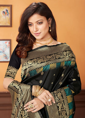 Black Spun Silk Woven Saree With Blouse Piece - Indian Silk House Agencies